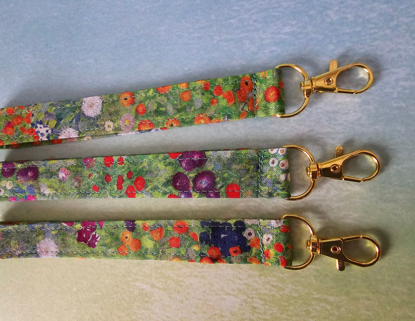 Stylish Gustav Klimt pattern fabric wristlet keychain - made in the UK, handcrafted wristlet keychain, Farm Flowers