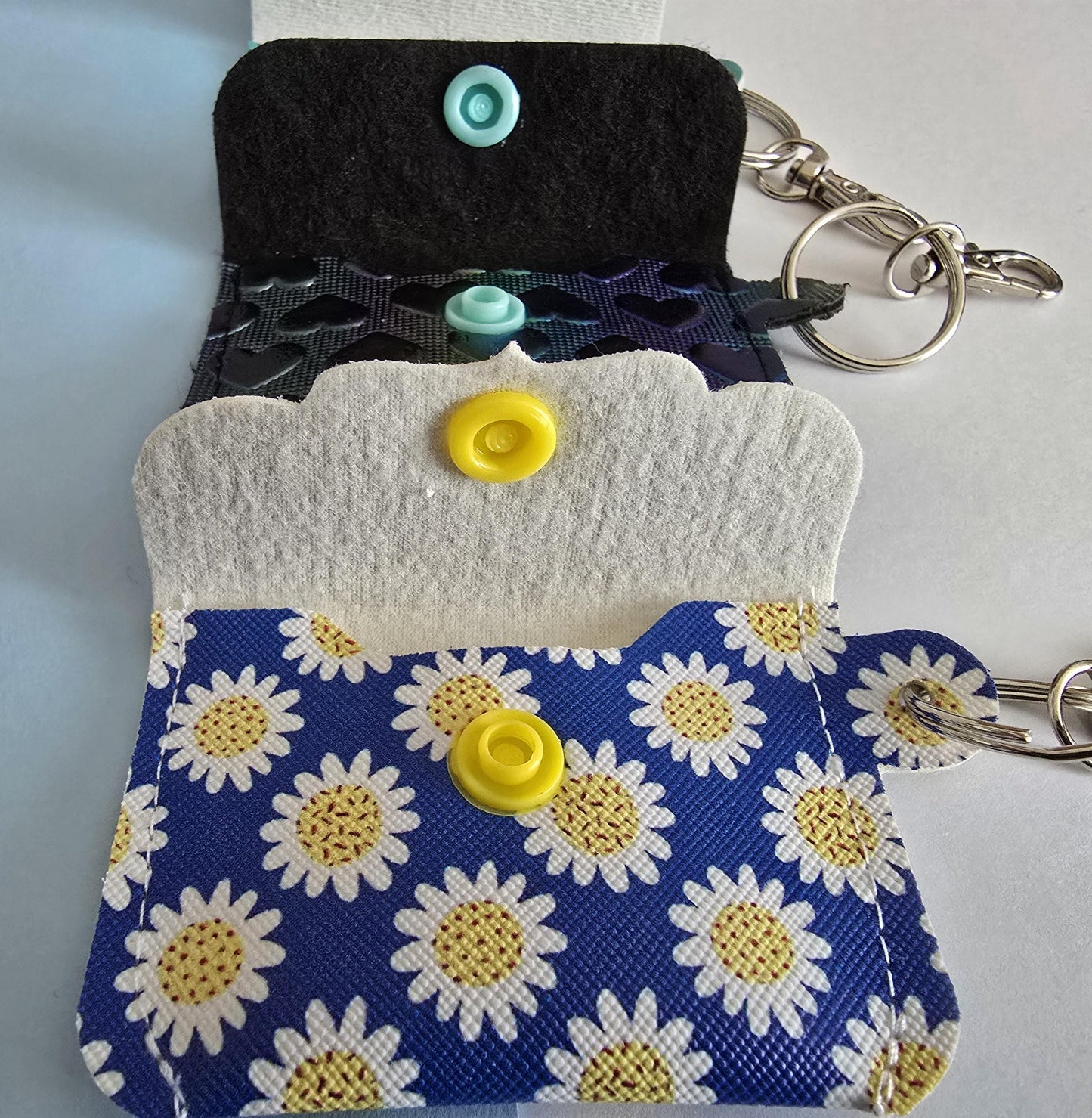 Faux Leather Mini Coin Pouch Keychain: Snap Button Keyring Fob