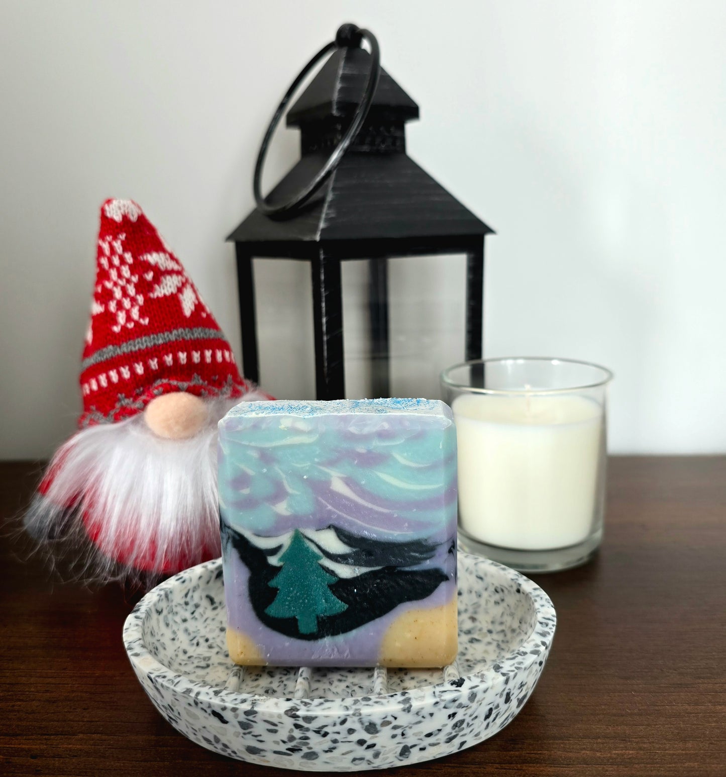 Pre Order - Winter Soap Handcrafted Festive Soap with Mistletoe Spice Fragrance and Pine Tree Design 130g for Cold Weather Seasonal Use