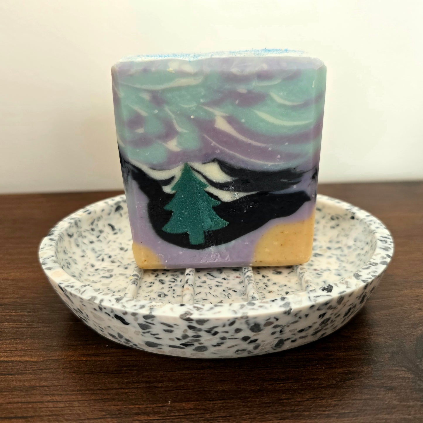 Pre Order - Winter Soap Handcrafted Festive Soap with Mistletoe Spice Fragrance and Pine Tree Design 130g for Cold Weather Seasonal Use