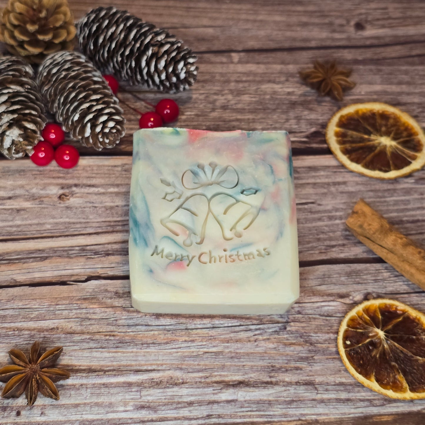 Pre Order - Holly Christmas Handcrafted Natural Soap with Festive Design and Merry Christmas Embossment Ricinus Communis Seed Oil 130g Ideal Gift