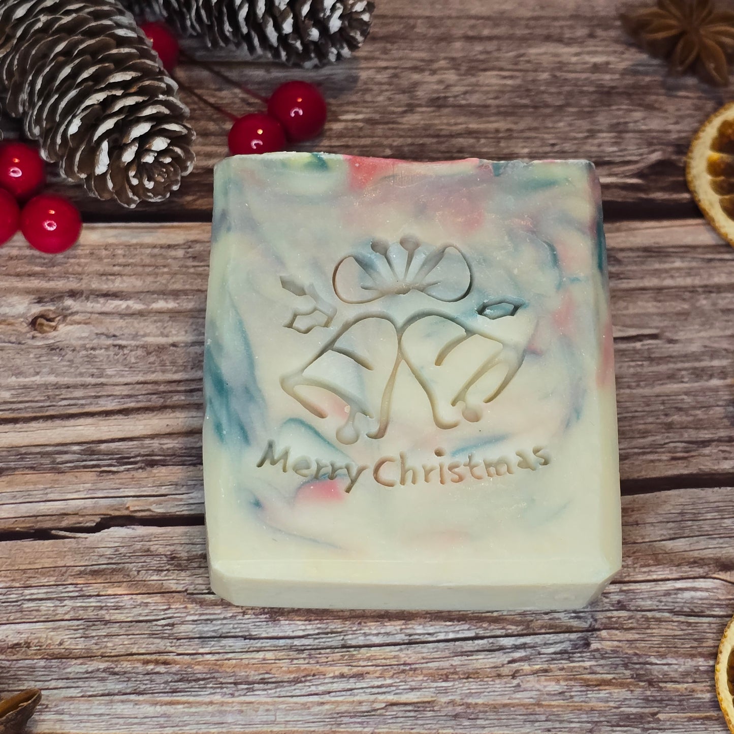 Pre Order - Holly Christmas Handcrafted Natural Soap with Festive Design and Merry Christmas Embossment Ricinus Communis Seed Oil 130g Ideal Gift