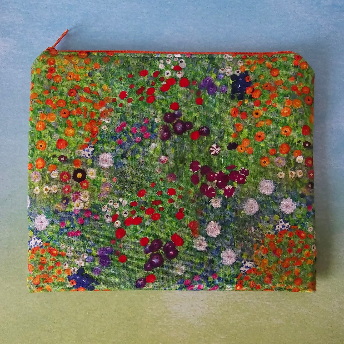 Gustav Klimt Floral Garden pattern fabric makeup bag, toiletries bag, cosmetic bag, make up bag - made in the UK, handcrafted cosmetic bag