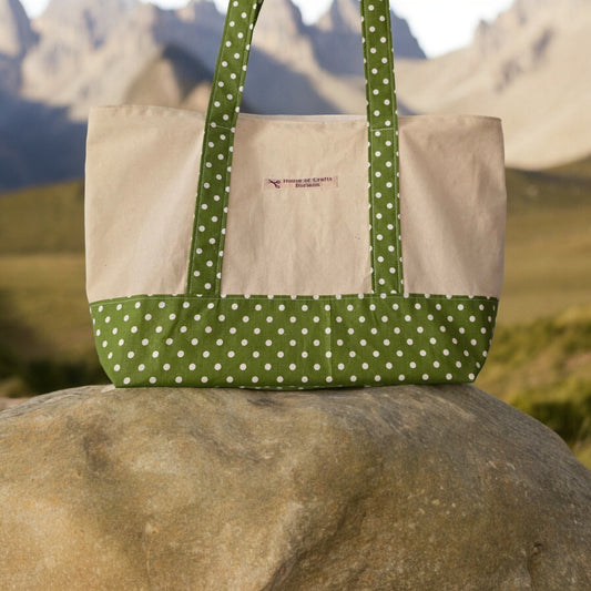 Polka Dot Tote Bag: Long Handled Cotton Shoulder Bag, UK Handcrafted