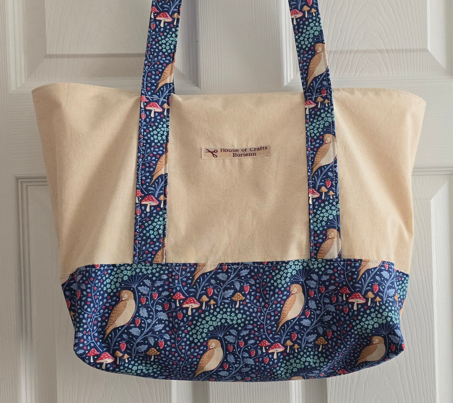 Long Handled Tote Bag with premium William Morris bird pattern fabric, lined, lightweight tote bag, shoulder bag, travel accessories, in more colours