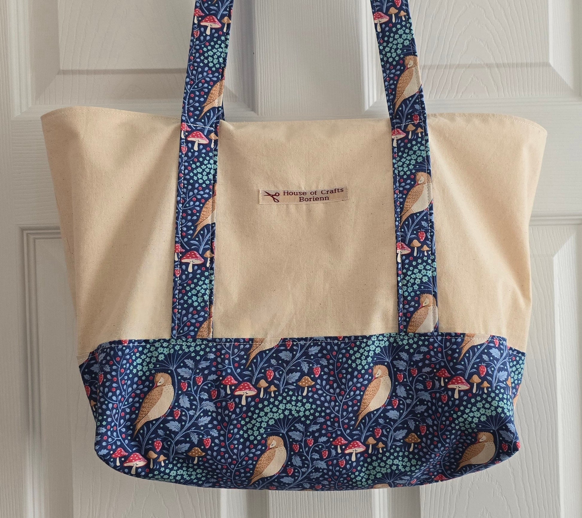 Long Handled Tote Bag with premium William Morris bird pattern fabric, lined, lightweight tote bag, shoulder bag, travel accessories, in more colours