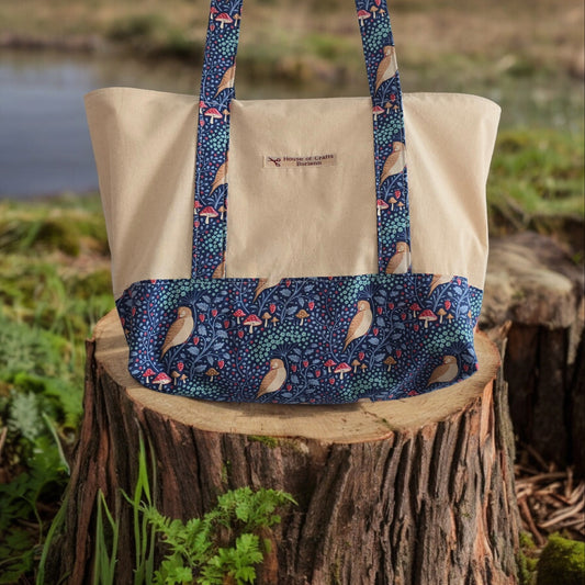 Long Handled Tote Bag with premium William Morris bird pattern fabric, lined, lightweight tote bag, shoulder bag, travel accessories, in more colours