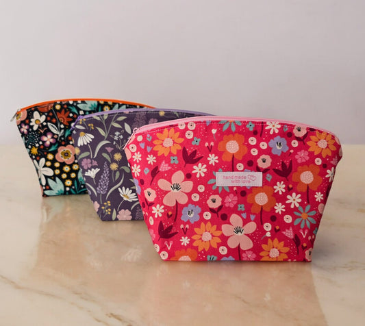 Stylish fabric makeup bag, toiletries bag, cosmetic bag, make up bag - made in the UK, handcrafted cosmetic bag, travel accessories Liliac