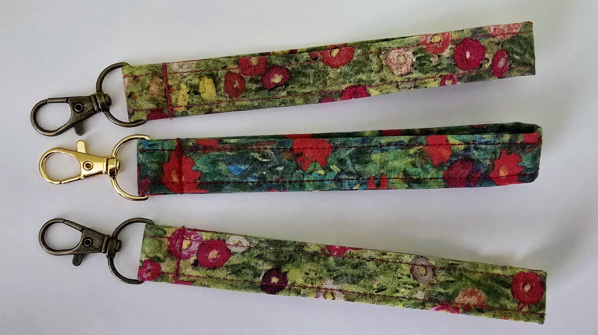 Stylish Gustav Klimt pattern fabric wristlet keychain - made in the UK, handcrafted wristlet keychain, Farm Flowers