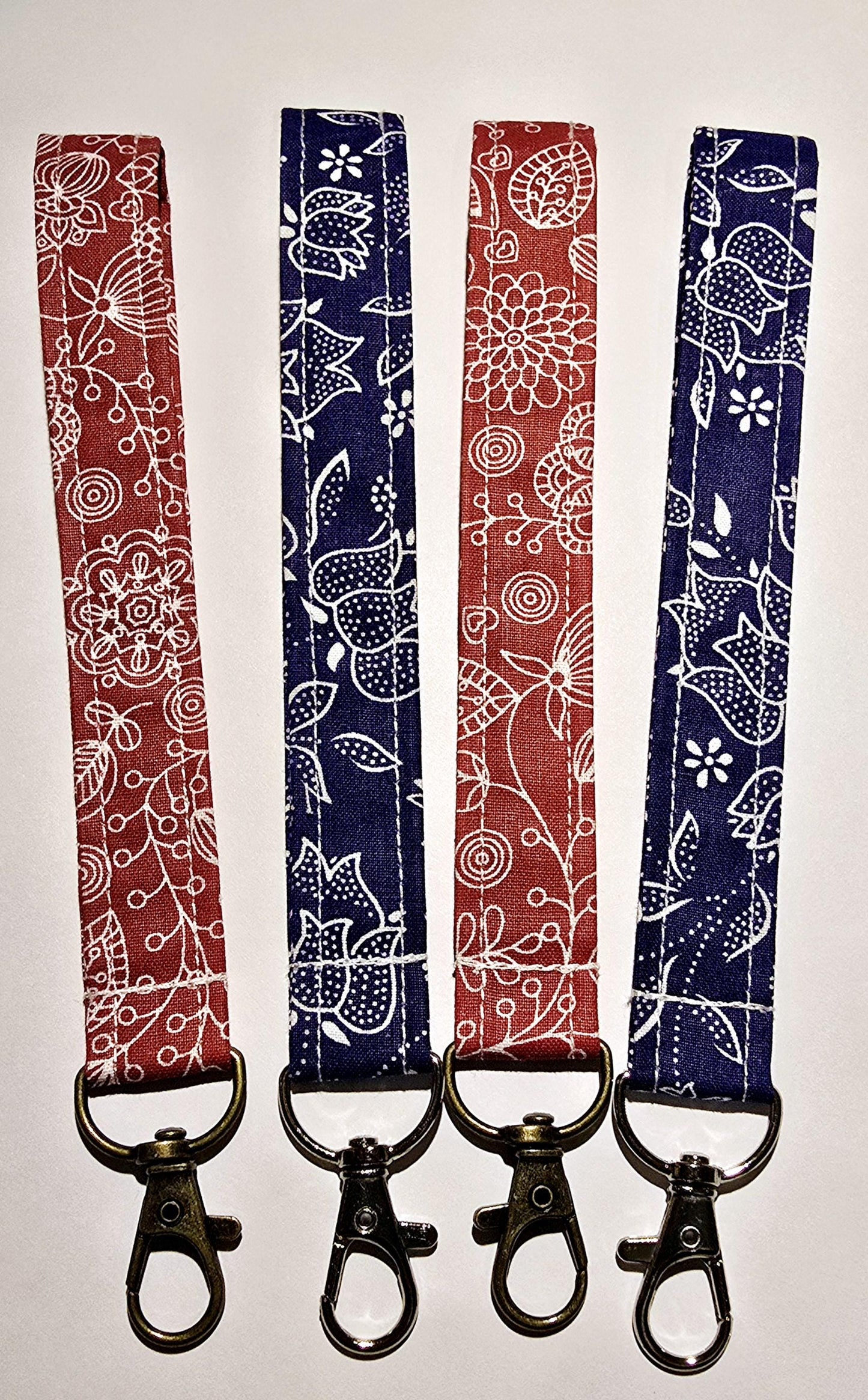 Traditional Hungarian pattern fabric wristlet keychain - made in the UK, handcrafted wristlet keychain, Key fob keychain - Wristlet lanyard BLUE