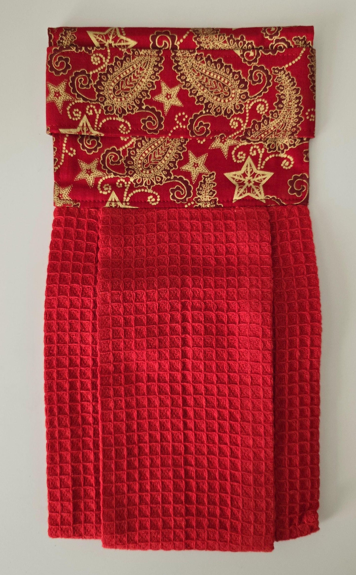 Red Christmas Kitchen Towel, Hanging Hand Towel, Holiday Decor