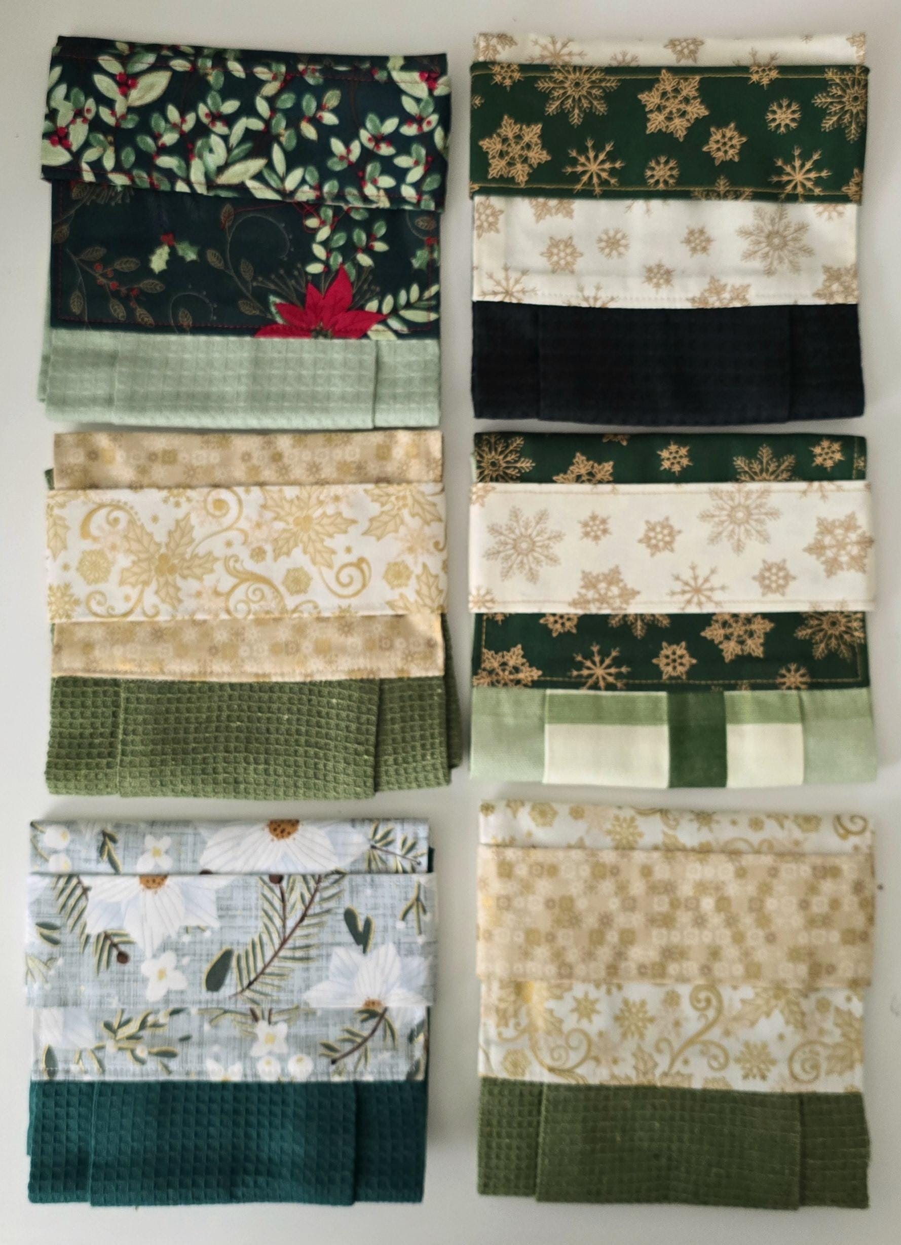 Green Christmas Hanging Hand Towel, Floral Cotton Kitchen Decor