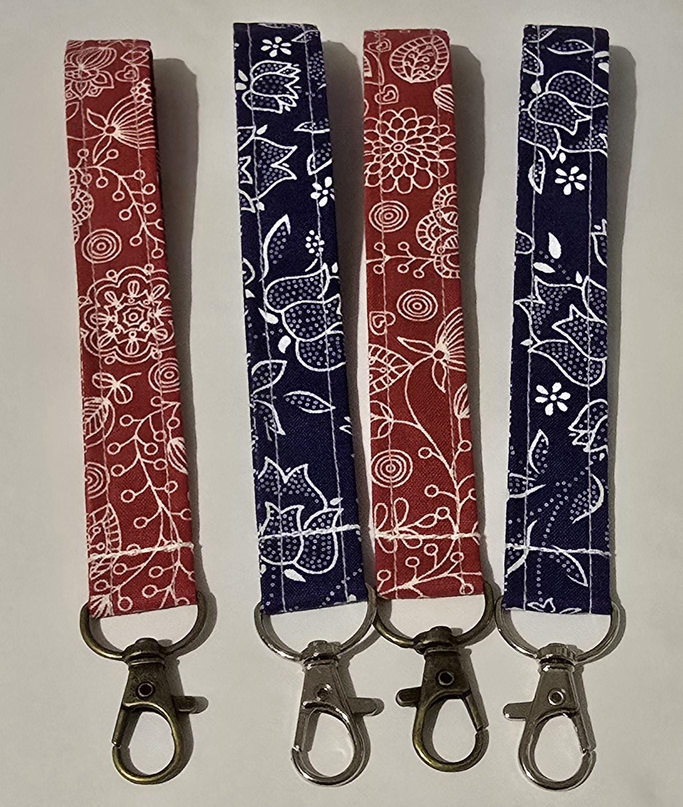 Traditional Hungarian pattern fabric wristlet keychain - made in the UK, handcrafted wristlet keychain, Key fob keychain - Wristlet lanyard BLUE