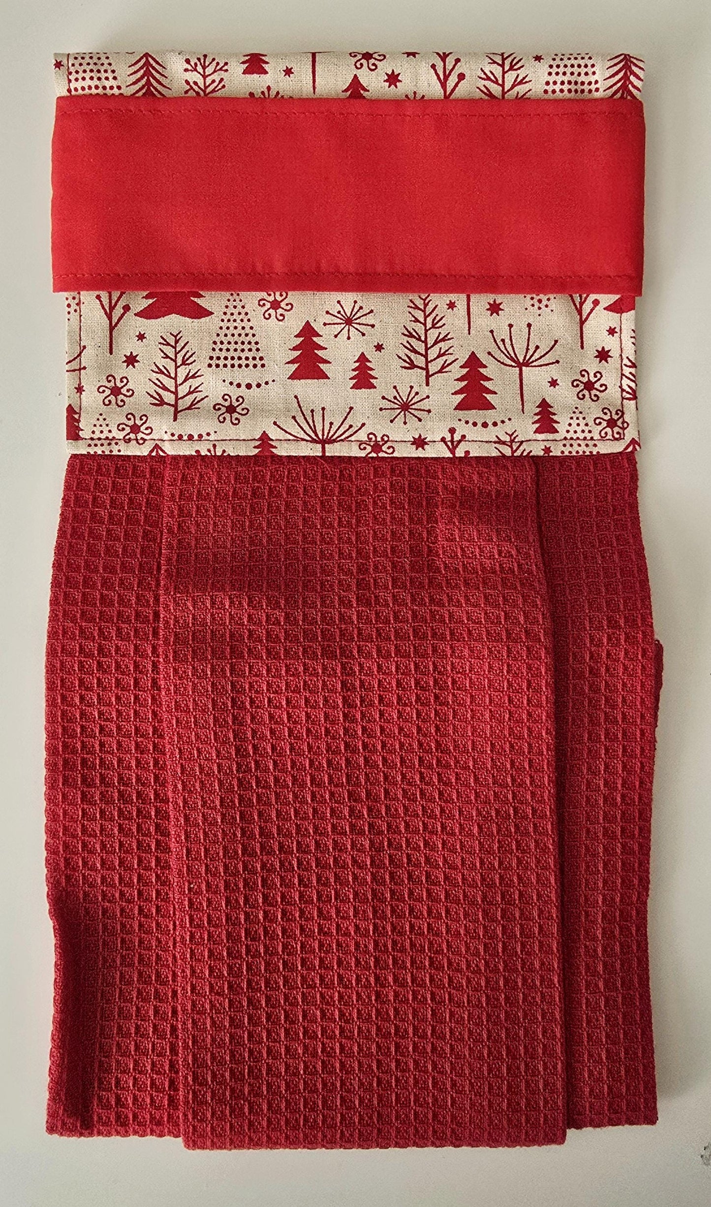 Red Christmas Kitchen Towel, Hanging Hand Towel, Holiday Decor