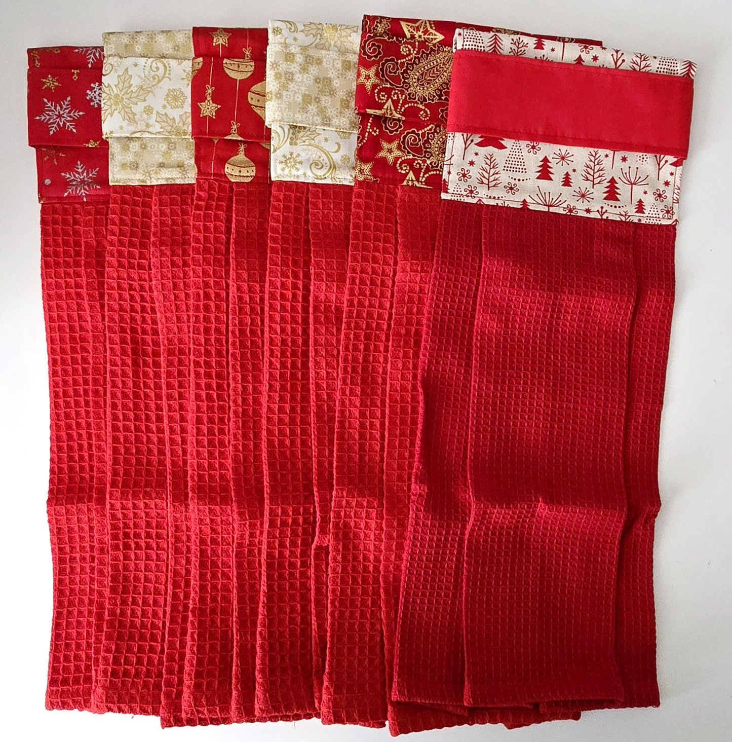 Red Christmas Kitchen Towel, Hanging Hand Towel, Holiday Decor