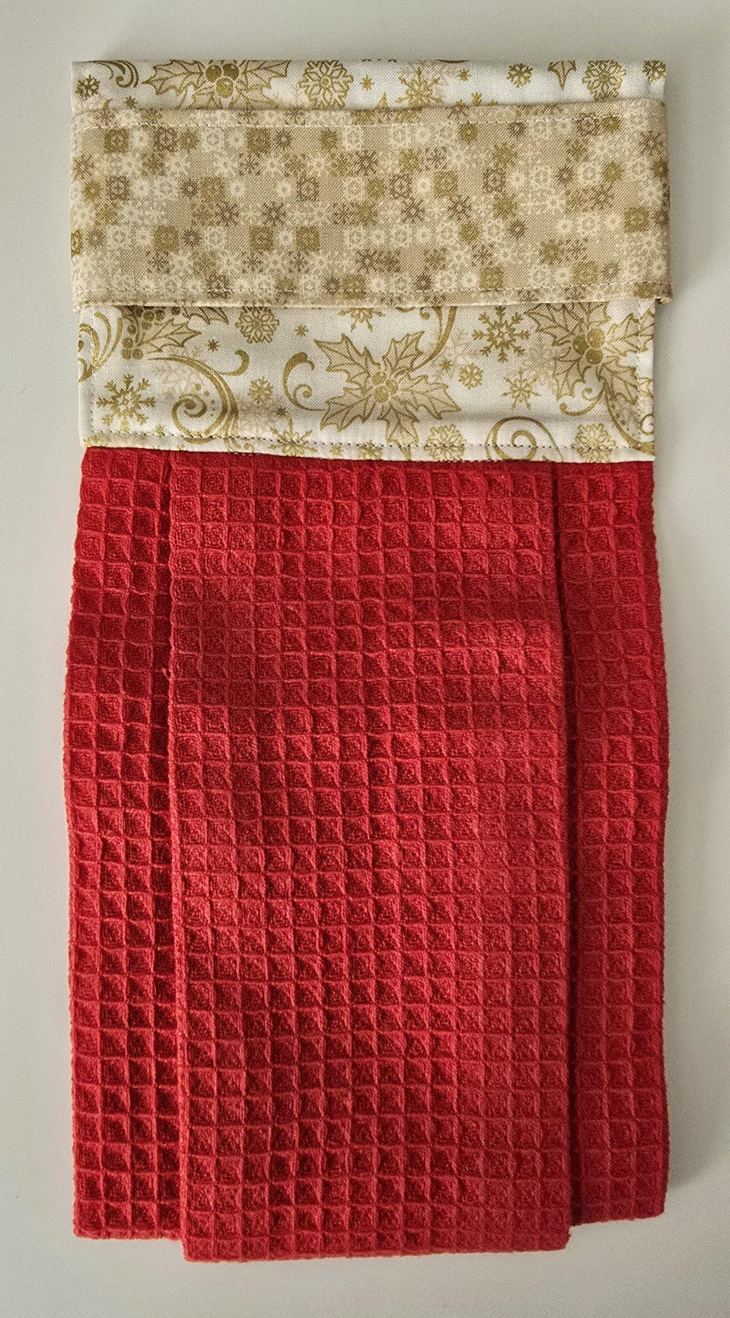 Red Christmas Kitchen Towel, Hanging Hand Towel, Holiday Decor