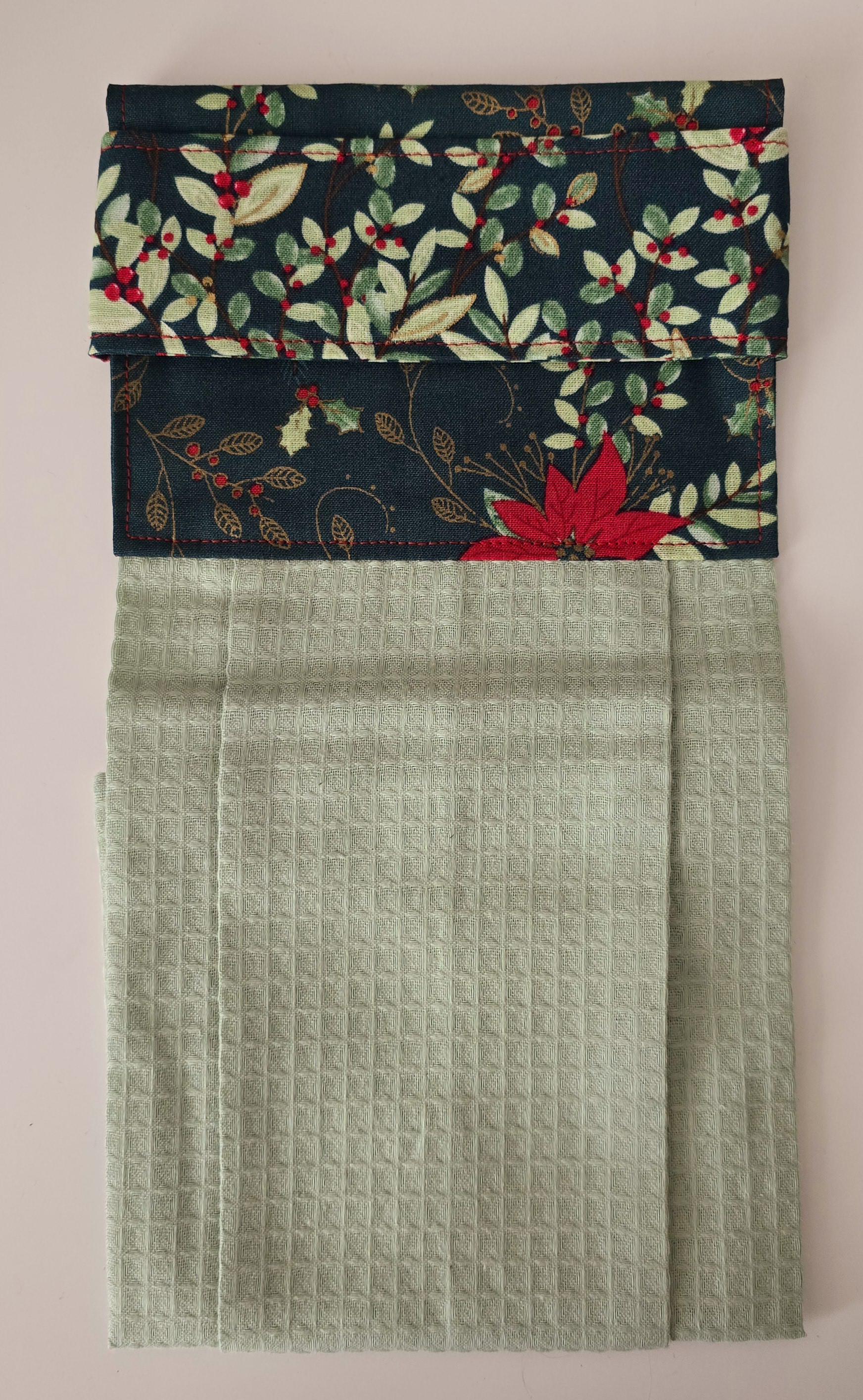 Green Christmas Hanging Hand Towel, Floral Cotton Kitchen Decor