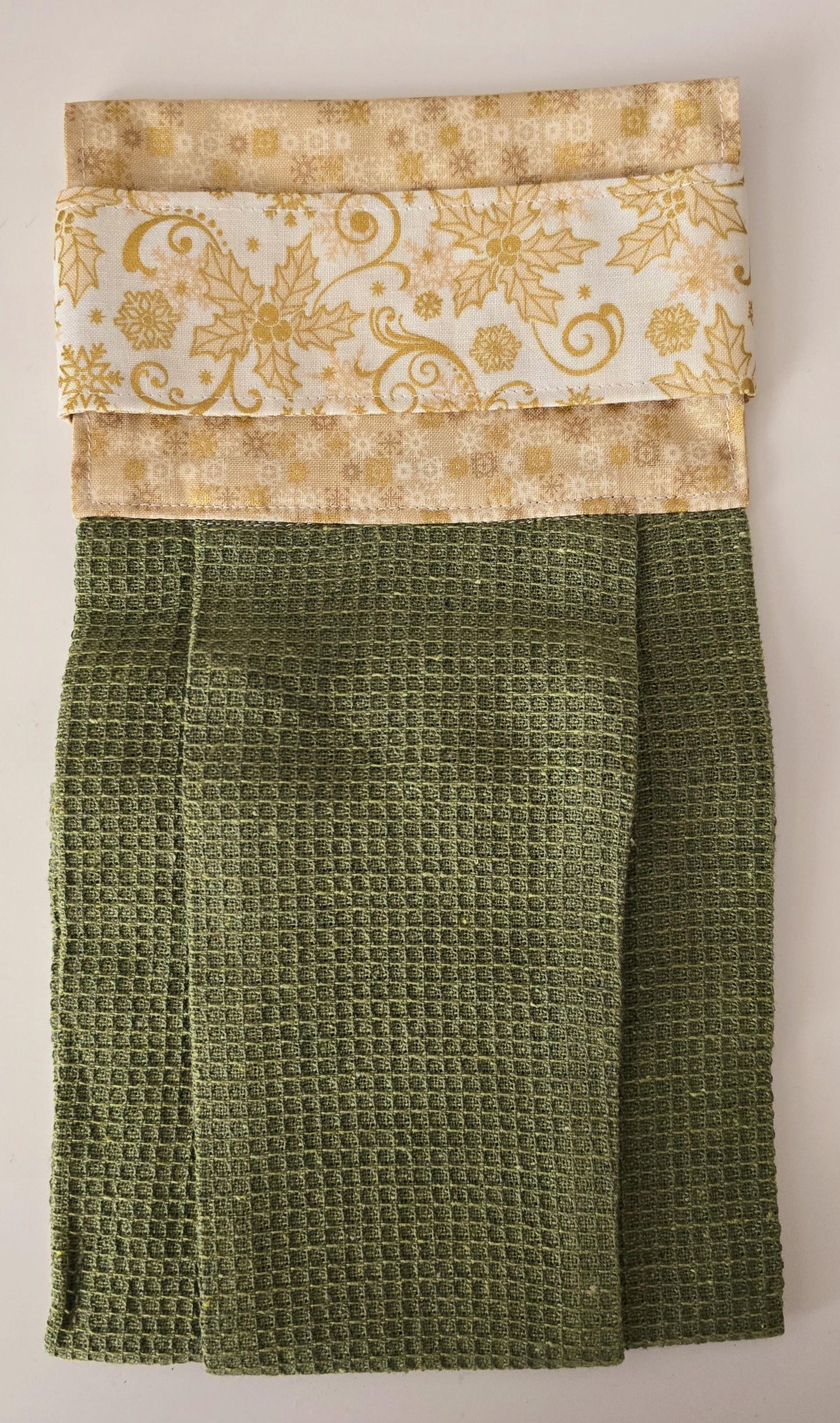 Green Christmas Hanging Hand Towel, Floral Cotton Kitchen Decor