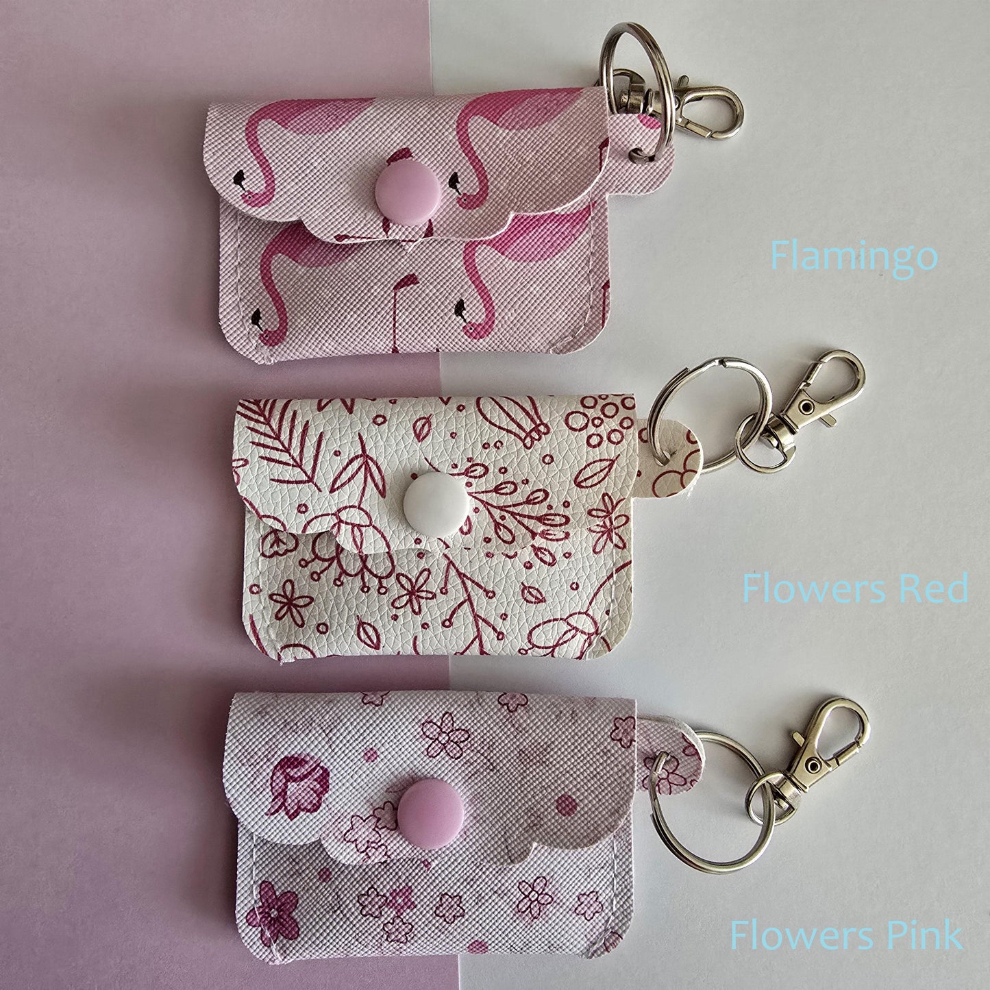 Faux Leather Mini Coin Pouch Keychain: Snap Button Keyring Fob