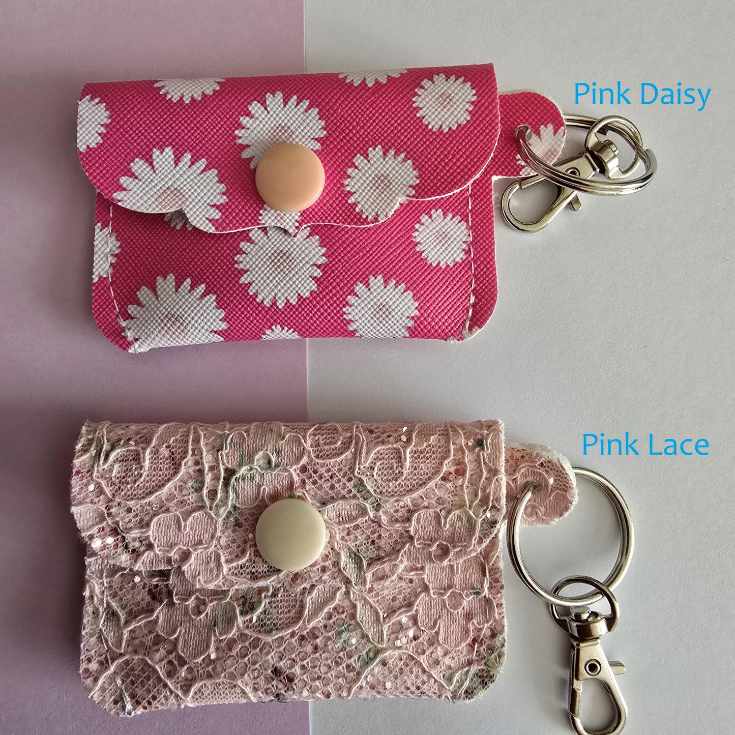Faux Leather Mini Coin Pouch Keychain: Snap Button Keyring Fob