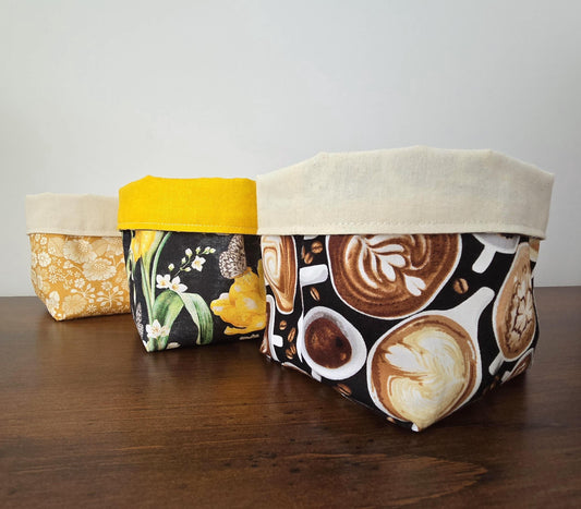 Reversible Fabric Basket: Cotton Canvas Bread Basket, Eco-Friendly Organizer