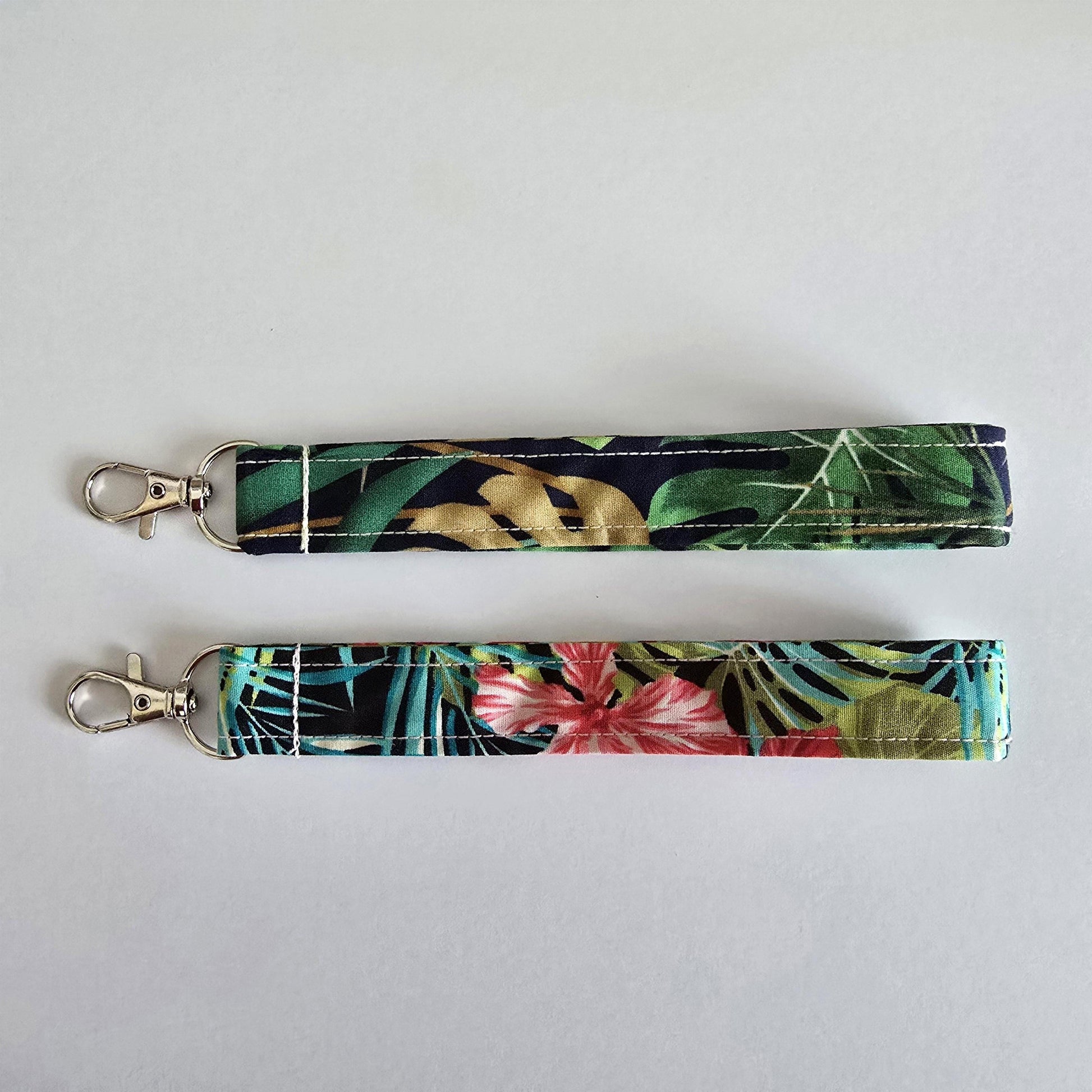 Tropical Fabric Wristlet Keychain: Handcrafted Key Fob