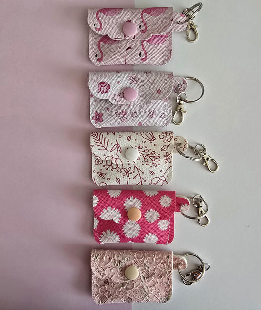 Faux Leather Mini Coin Pouch Keychain: Snap Button Keyring Fob