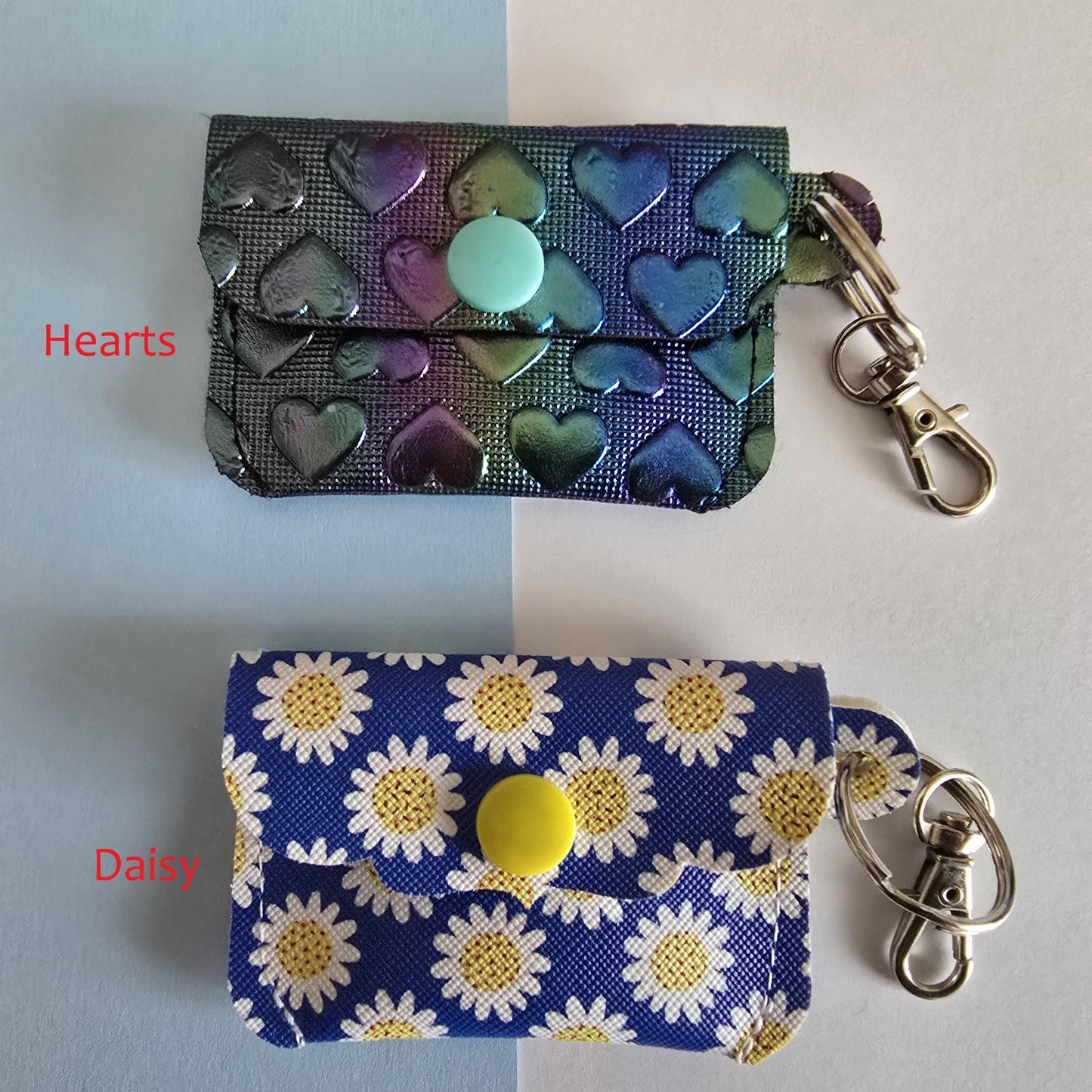 Faux Leather Mini Coin Pouch Keychain: Snap Button Keyring Fob