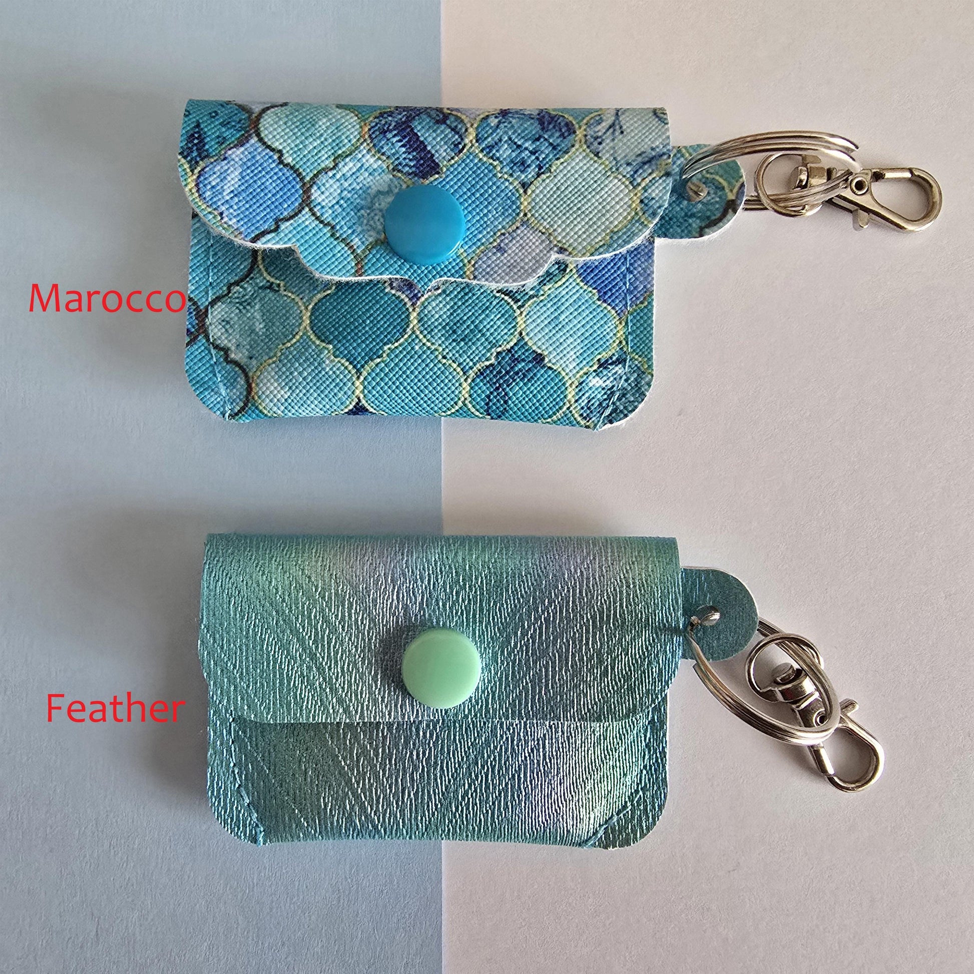 Faux Leather Mini Coin Pouch Keychain: Snap Button Keyring Fob