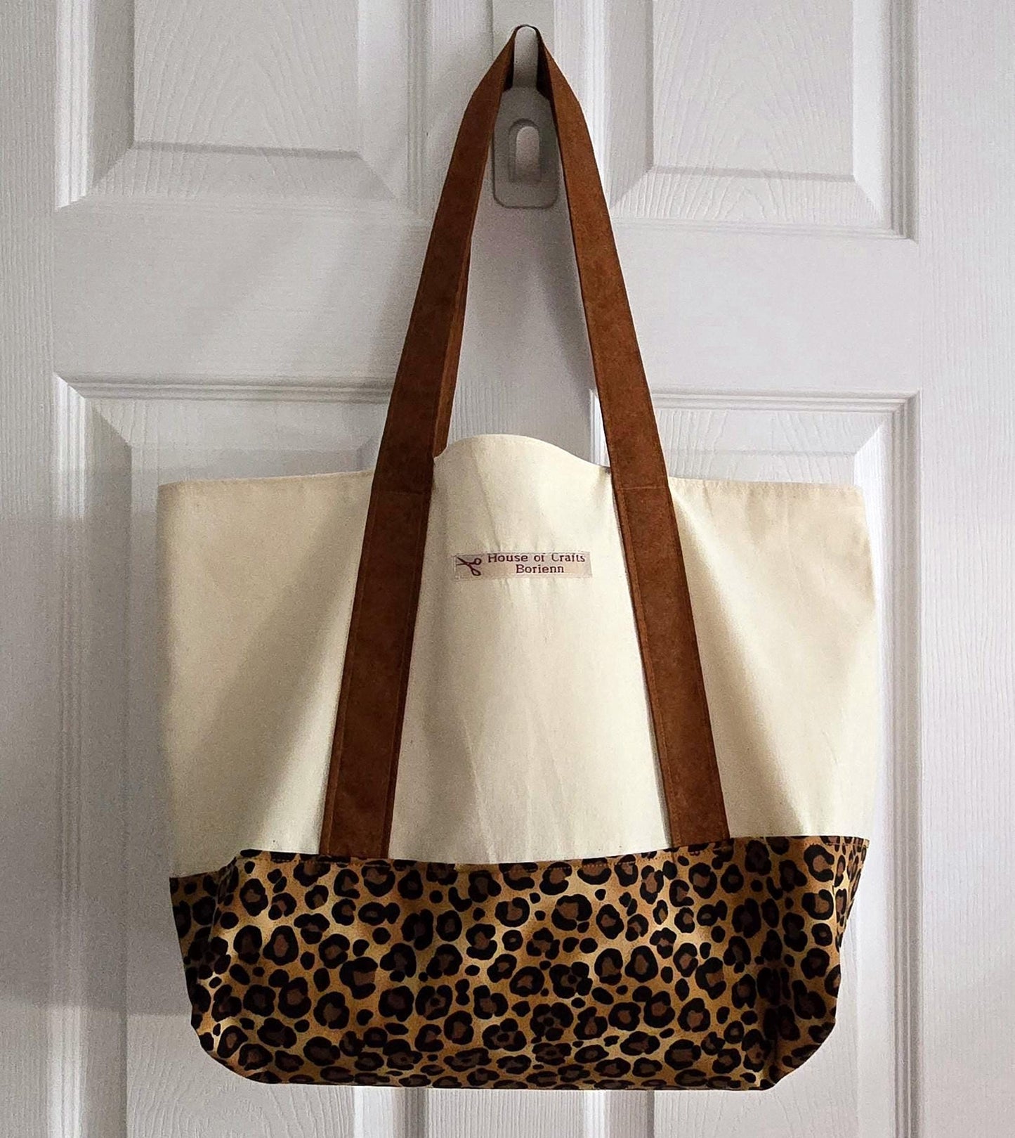 Animal Print Tote Bag: Long Handle Cotton Canvas Shoulder Bag