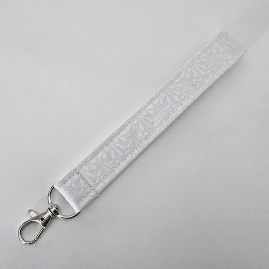 Unique White Collection Fabric Wristlet Keychain: Handmade Key Fob