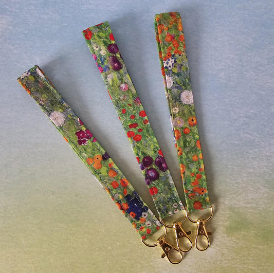 Gustav Klimt Floral Garden Fabric Wristlet Keychain: Handmade Key Fob