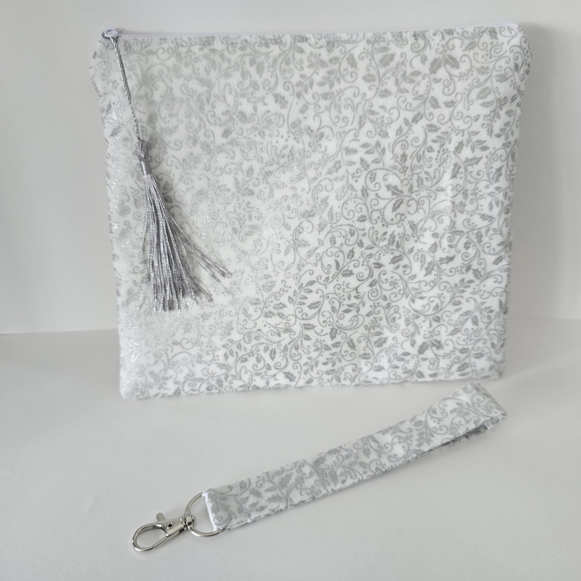 Unique White Collection Fabric Wristlet Keychain: Handmade Key Fob