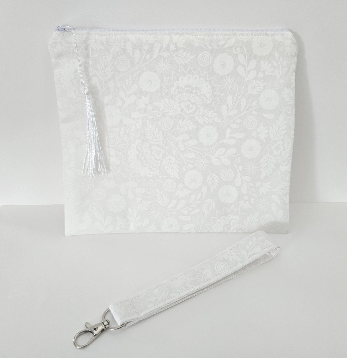 Unique White Collection Fabric Wristlet Keychain: Handmade Key Fob