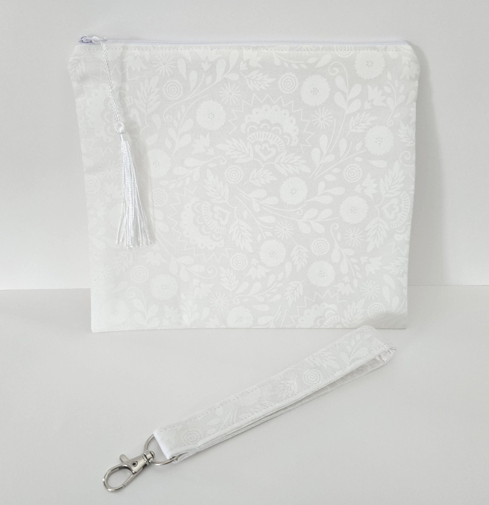 Unique White Collection Fabric Wristlet Keychain: Handmade Key Fob