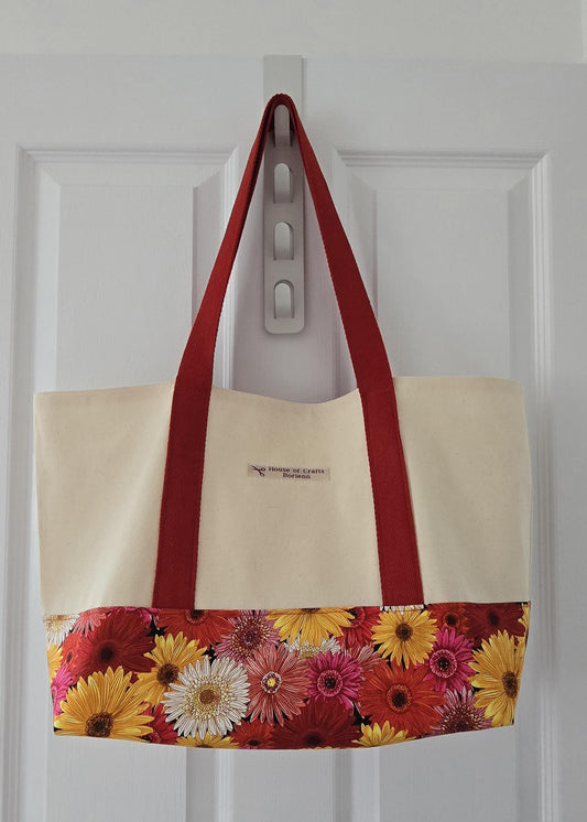 Handcrafted Tote Bag: Floral pattern Fabric, Long Handles